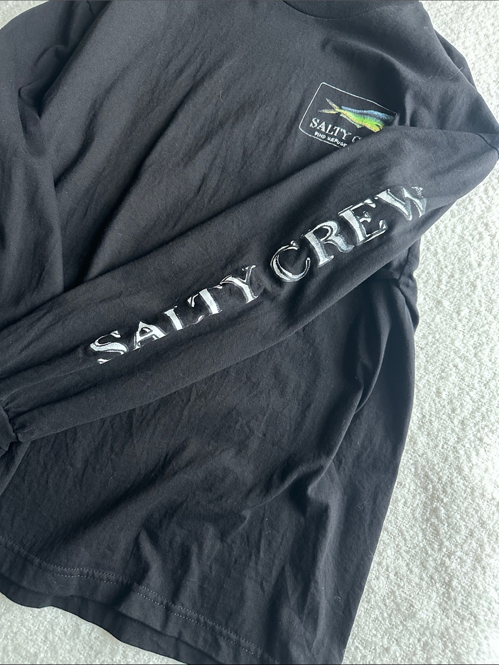 Salty Crew Black Long Sleeve Logo Tee with Green Mahi fish graphic - Picture 4 of 5